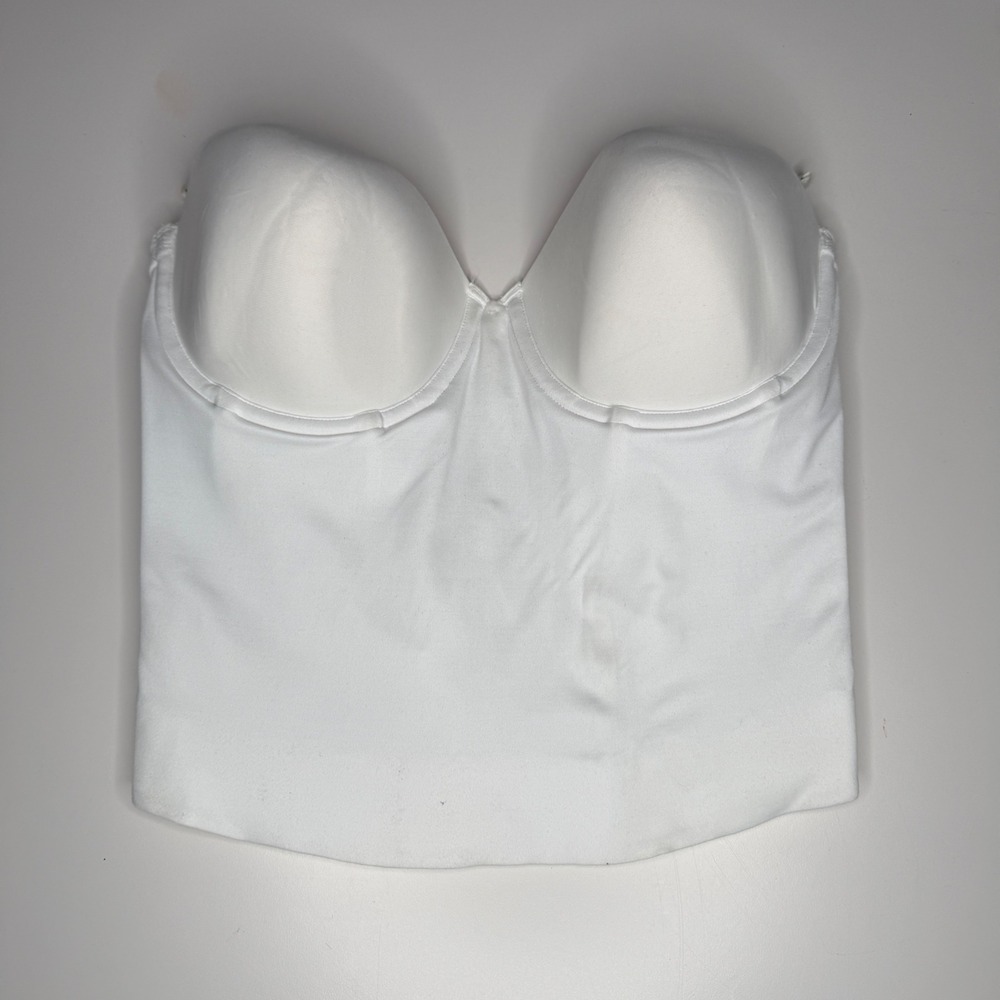 Maidenform White Strapless Bustier Corset Longline Bra 36D Boned‎ Bridal Top